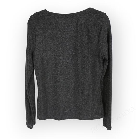 NEW Medium WHBM Long Sleeve Sparkle Knit Black Metallic V-Neck Stretch - Picture 6 of 9